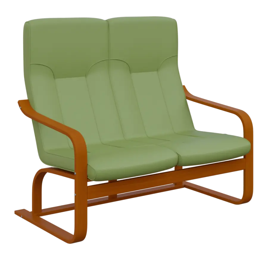 BO - 2 dvojkřeslo, dřevěná kostra, moření třešeň, koženka HOLY Z 2, zelinkavá